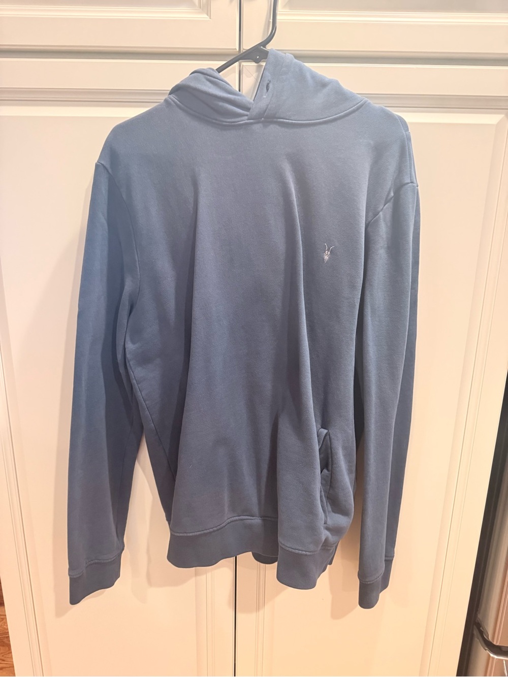 All Saints Men's Dusty Blue Hoodie with Subtle Logo